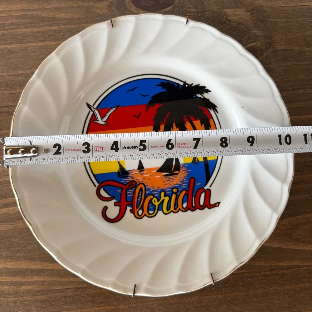 Vintage Florida Souvenir Decorative Plate Palm Tree Sunset Beach Retro Wall‎ Dec